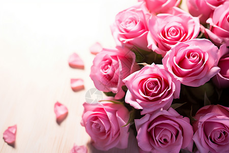 桌面上浪漫的玫瑰花束背景图片