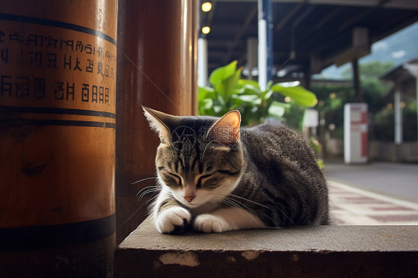 街边慵懒的小猫图片