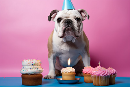 庆祝生日的牛头犬图片