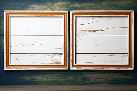 空白的白色现代木质相框悬挂在墙上图片