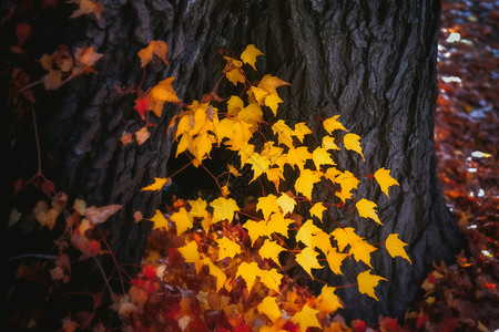 秋天枫树下的美丽枫叶背景图片