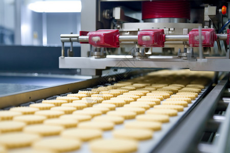 饼干生产生产线上生产的饼干背景