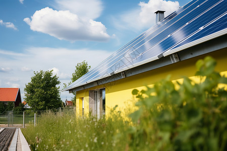 乡村房屋建筑上的太阳能光伏板图片