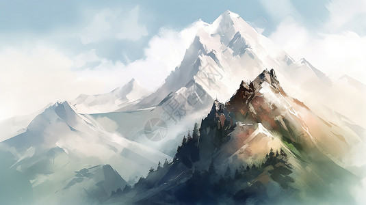 绘画的雄伟山脉风景背景图片