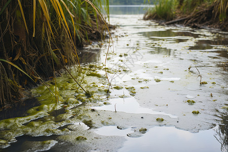 污染流入的池塘高清图片