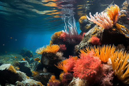 海底美人鱼海底天然的珊瑚礁背景