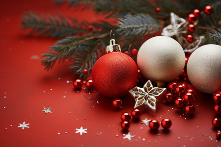 冬日庆典的红色圣诞球背景图片