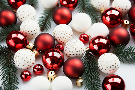 红白装饰球圣诞红白装饰品背景