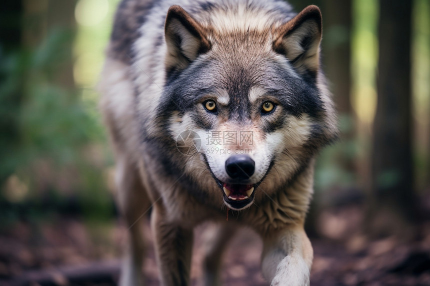 森林中行走的狼图片