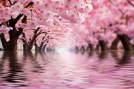 桃树枝水中的桃花设计图片