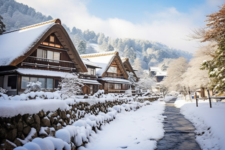 小屋旁的积雪图片