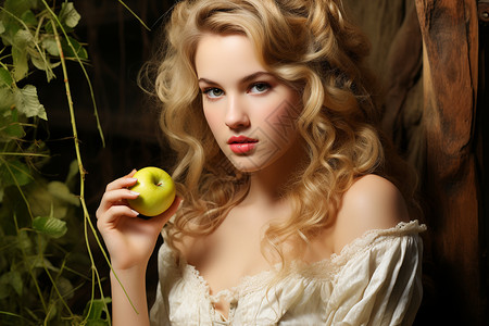 少女与苹果图片