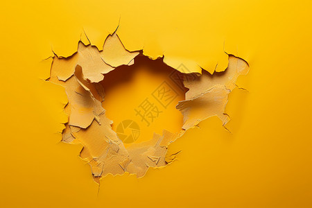 残败破旧的墙黄色墙壁上的破洞设计图片