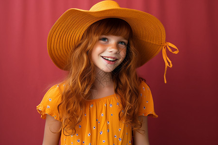 小女孩戴黄色大帽子背景图片