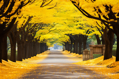 银杏树上落满了金黄的叶子图片