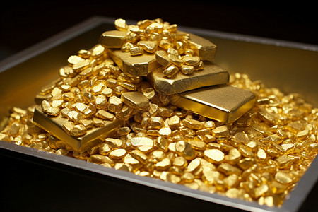 黄金条放在桌子上的黄金背景