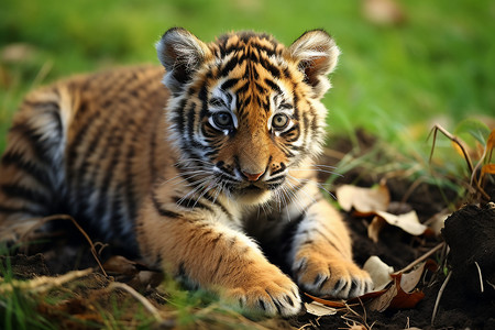 一只小老虎户外可爱的小老虎背景