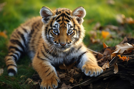 草地上可爱的小老虎背景图片
