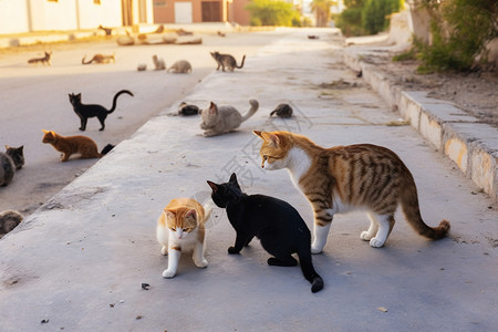 猫道道路上的流浪猫背景