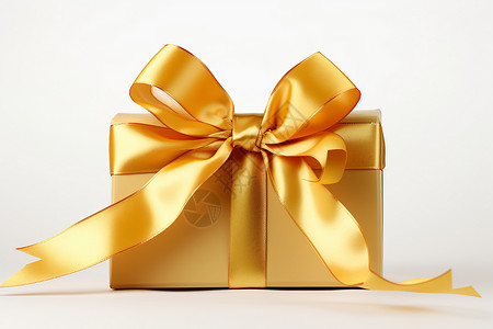 黄色丝带蝴蝶结金色礼盒上的金色丝带背景