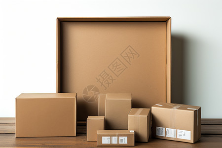 快递盒子一堆快递木箱子高清图片