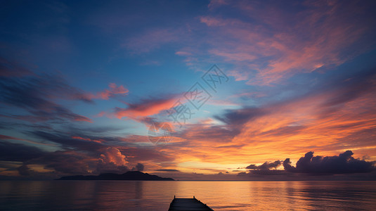 夕阳下的船日落黎明高清图片