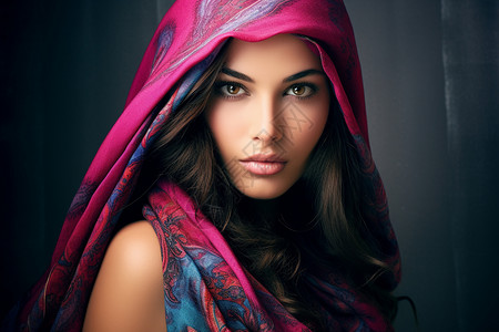 时尚紫色背景带着围巾的女人背景