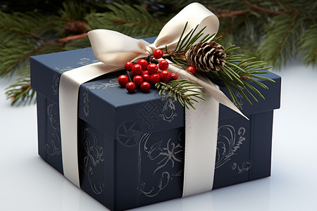 圣诞节蓝色丝带惊喜礼盒中的蓝色礼物背景