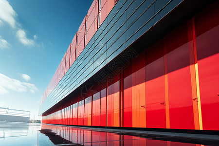 逆光中的红色建筑背景图片