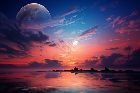 月光倾泻海景图片