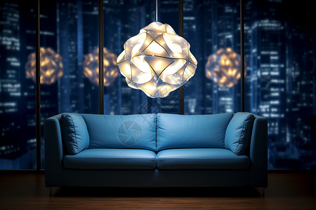 夜晚的蓝色沙发背景图片