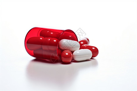 药瓶中的红色药片高清图片