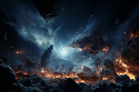 宇宙中的陨石背景图片