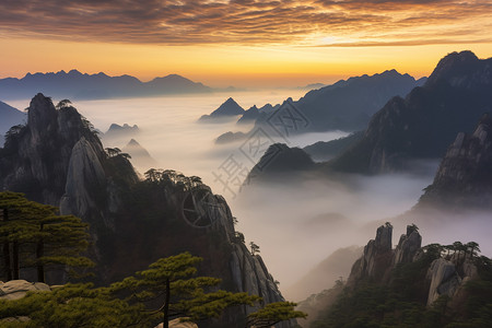 安徽黄山云海风景山峦跌宕的风景背景