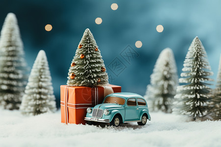 圣诞礼物和小汽车背景图片