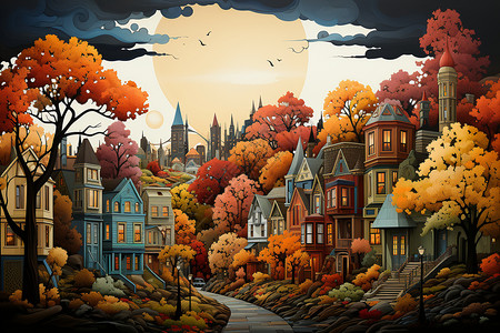 秋天的小镇背景图片