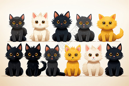 很多颜色的猫一群不同颜色的猫咪插画