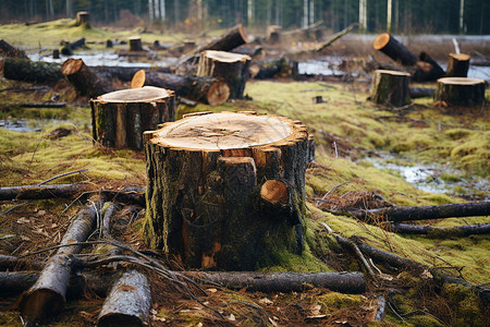 被砍伐的树木一堆被切割的原木背景