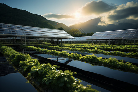 科技感农田天阳能发电板高清图片
