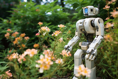 花园中辛勤工作的机器人图片