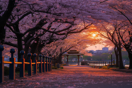 公园中盛开的美丽樱花背景图片