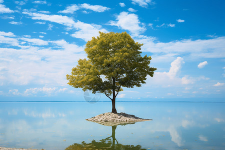 静谧蓝天下的孤树高清图片