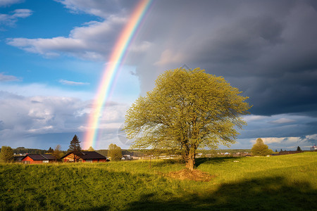 乡村雨后彩虹景观图片