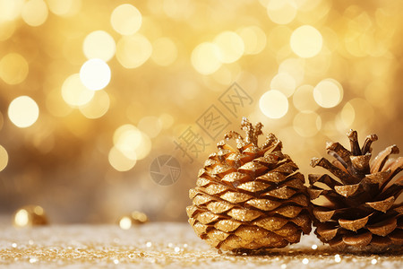 冬日节日的圣诞金光装饰背景图片