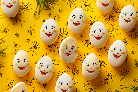 鸡蛋表情微笑表情的手绘彩蛋背景