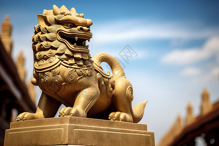 金色狮子宏伟庄严的狮子雕塑背景
