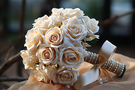 白玫瑰丝带花束图片