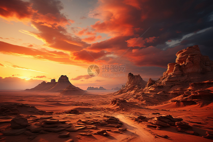 神秘的莫高窟背景下的沙漠风光图片