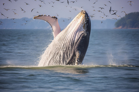 一个座头鲸跃出水面图片