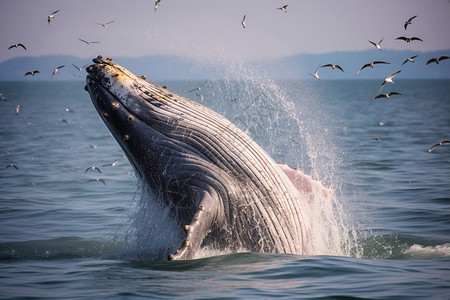 海洋奇观鲸鱼跳水背景